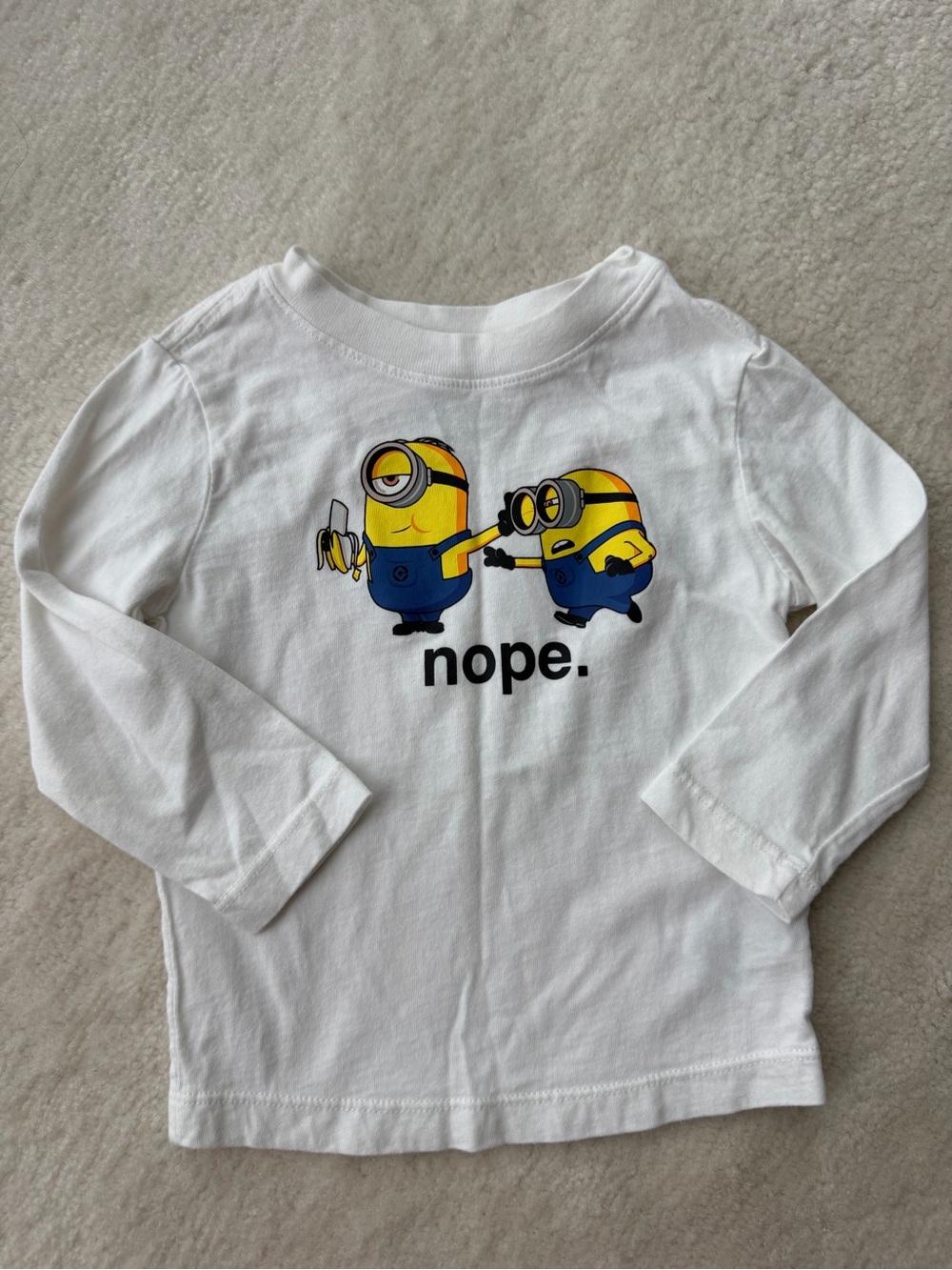 White Kids Long Sleeve Tee with Minions 'Nope.' Graphic